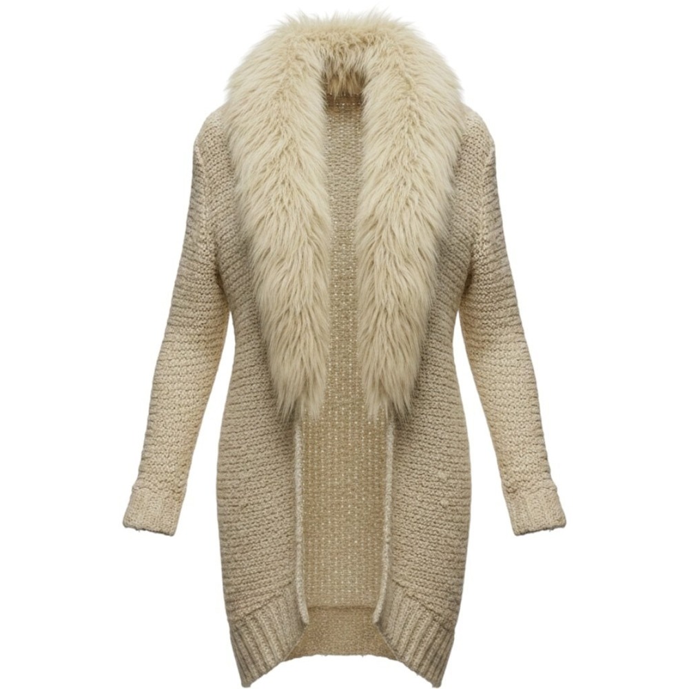 Guess Faux Fur Collar Cardigan Sweater Sz S Bratz Boho Glam Phoebe Penny Lane